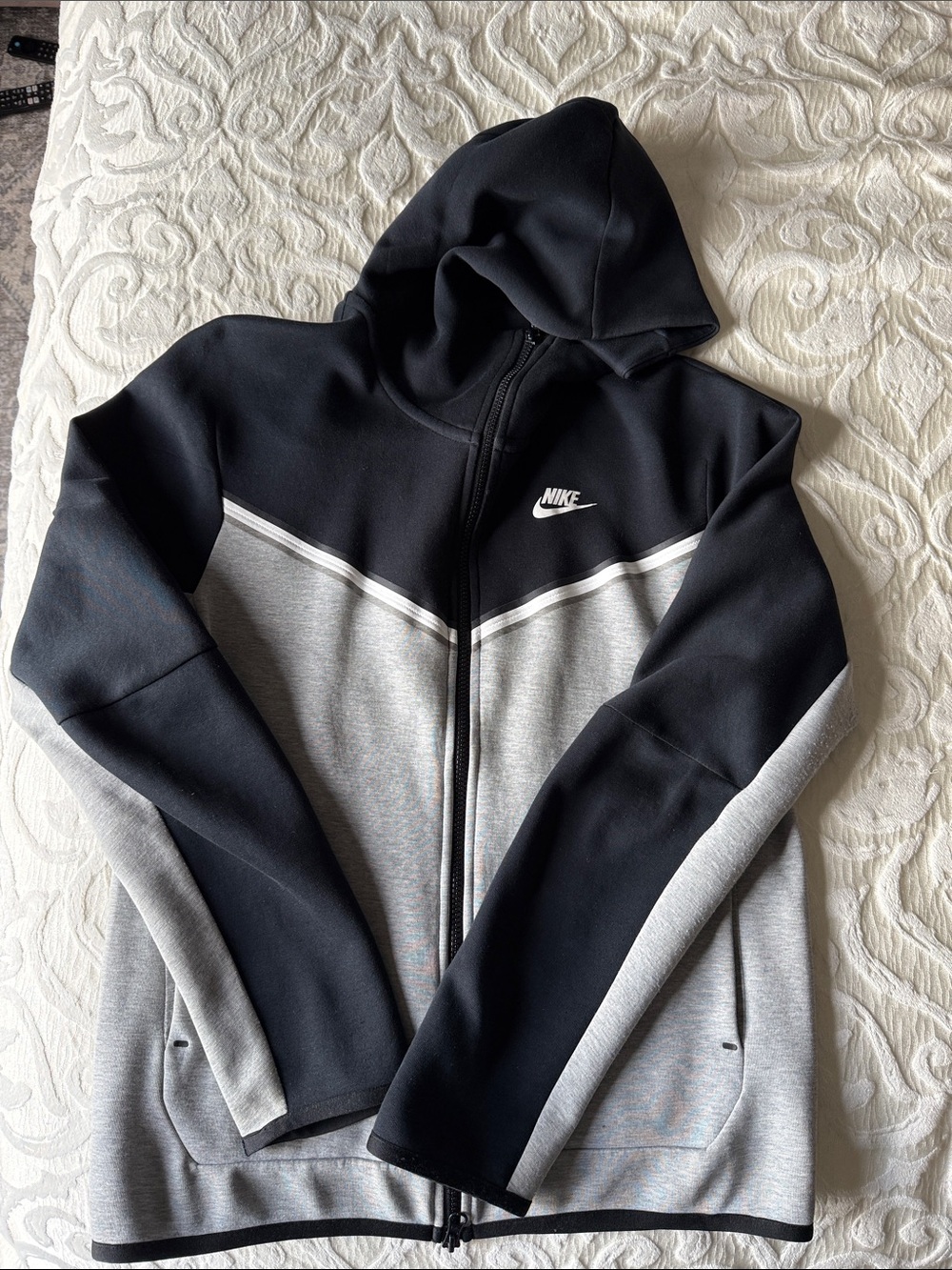 Nike Black and Gray Tech Fleece Hooded Zip-Up Jacket